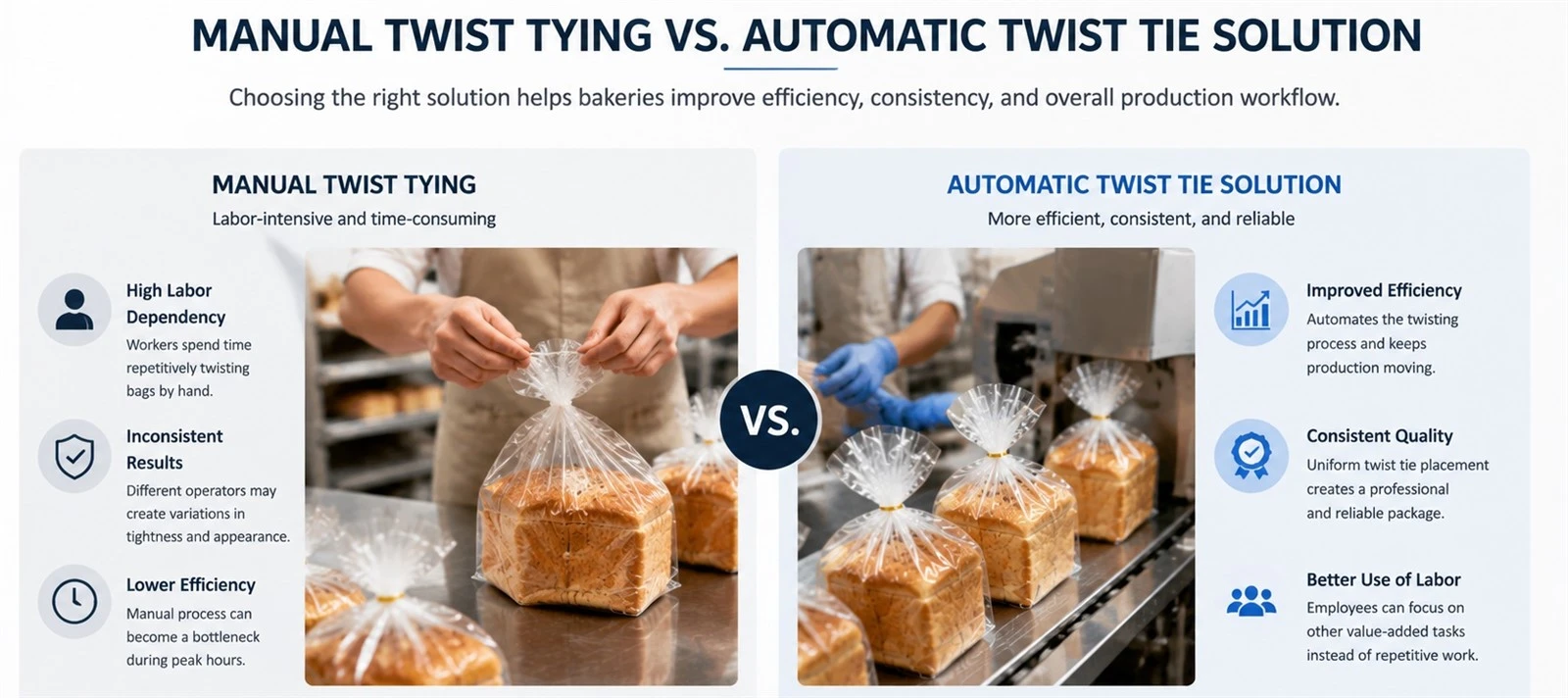 MANUAL TWIST TYING VS AUTOMATIC TWIST TIE SOLUTION MANUAL TWIST TYING VS AUTOMATIC TWIST TIE SOLUTION